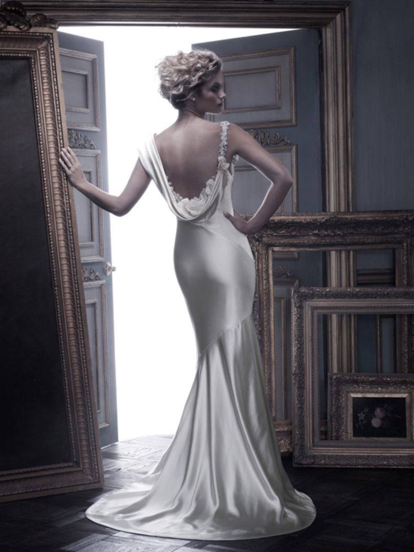 satin wedding dress with draped unique back amare couture