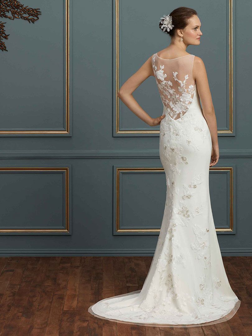 couture gown with illusion back and detachable watteau