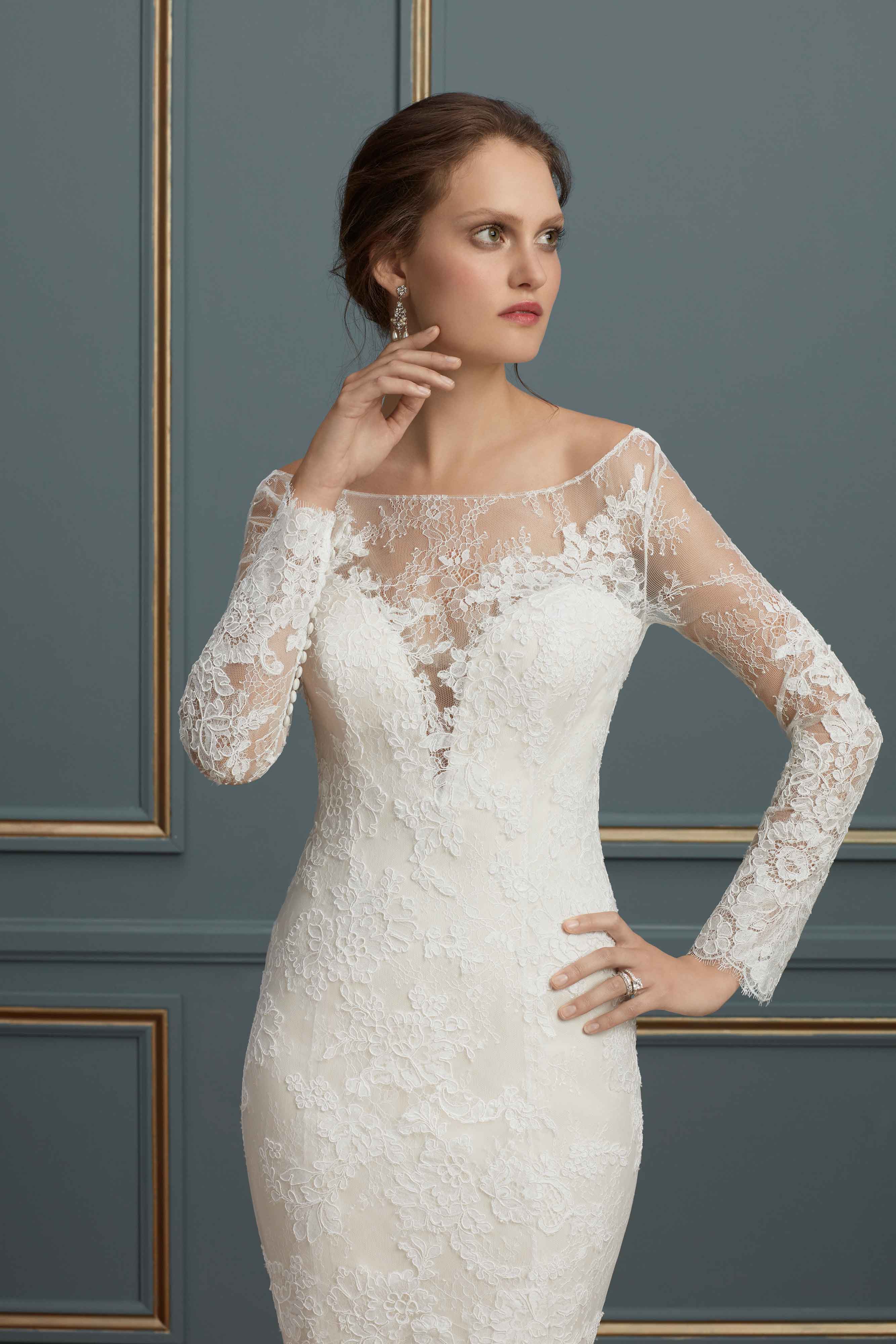 long sleeve wedding gown with illusion neckline
