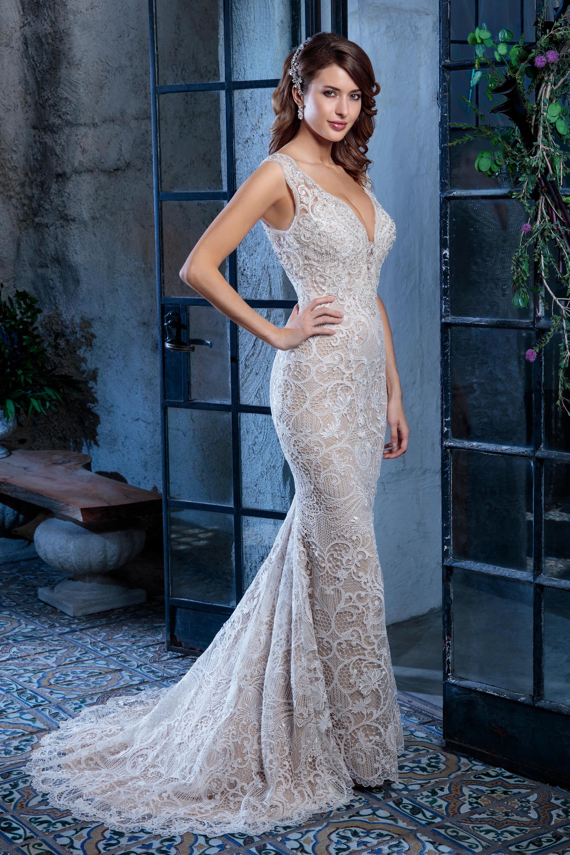 Amare Couture | Style C133 Colette | Fit and Flare Honeycomb Lace Wedding Gown